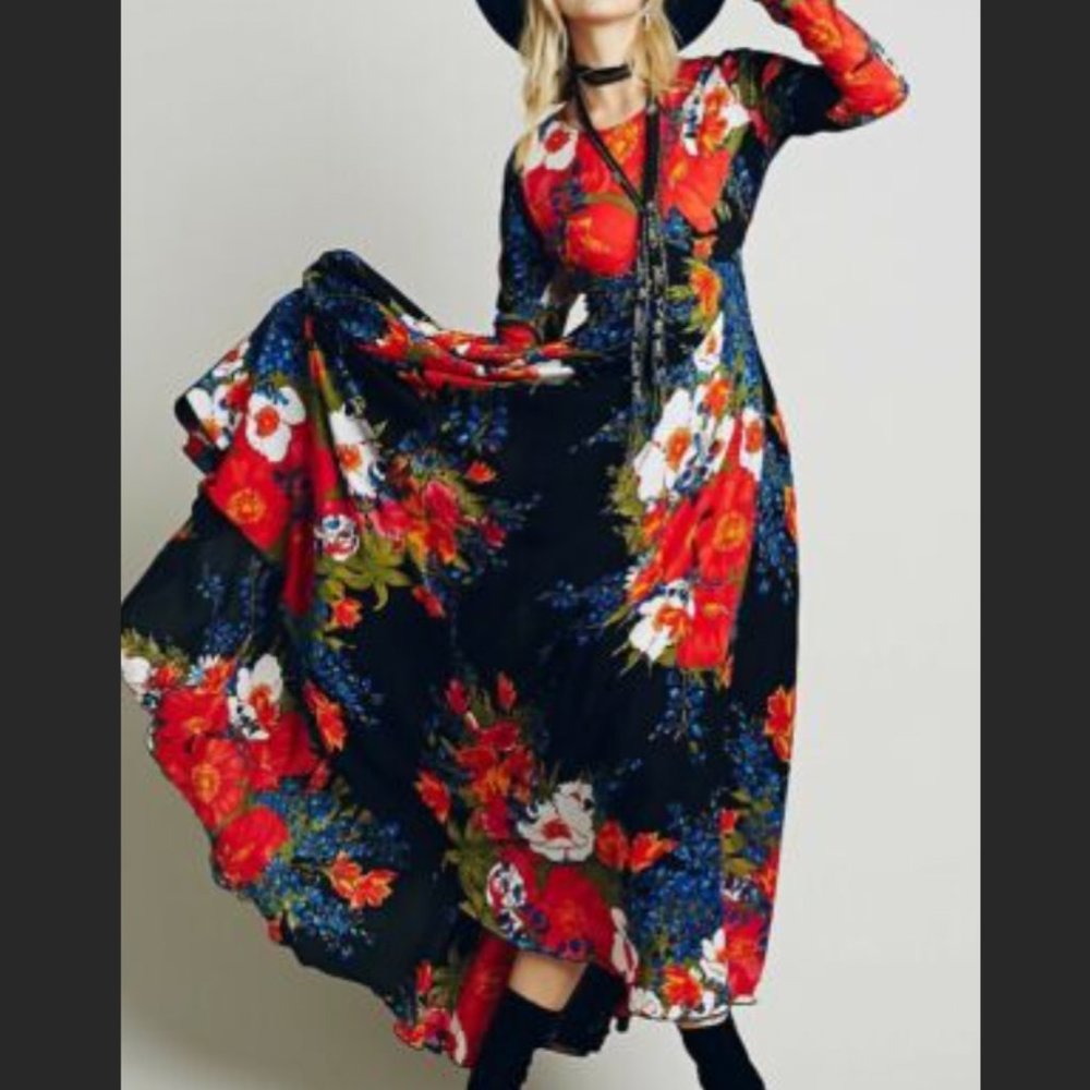 Free People Rainbow Floral Queen Boho Maxi Dress